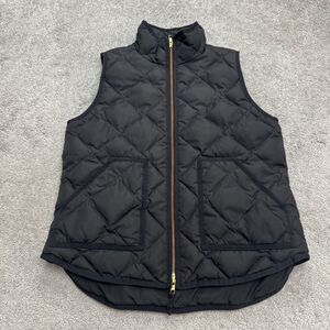J.Crew Quilted Down Puffer Vest Womens Medium Black Full Zip Pockets Outdoor